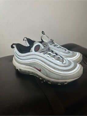 Nike Silver and Red Air Max 97 Sneakers